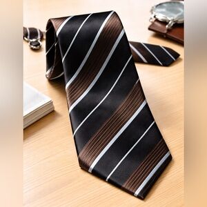 Calvin Klein Silk Tie Black Brown and Black Diagonal Stripe Professional